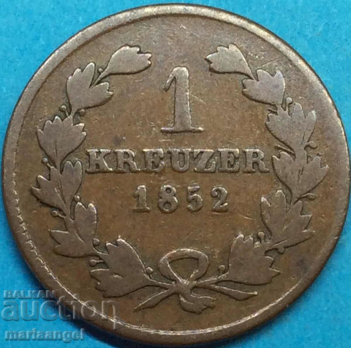 1 Kreuzer 1852 Baden Germany Leopold