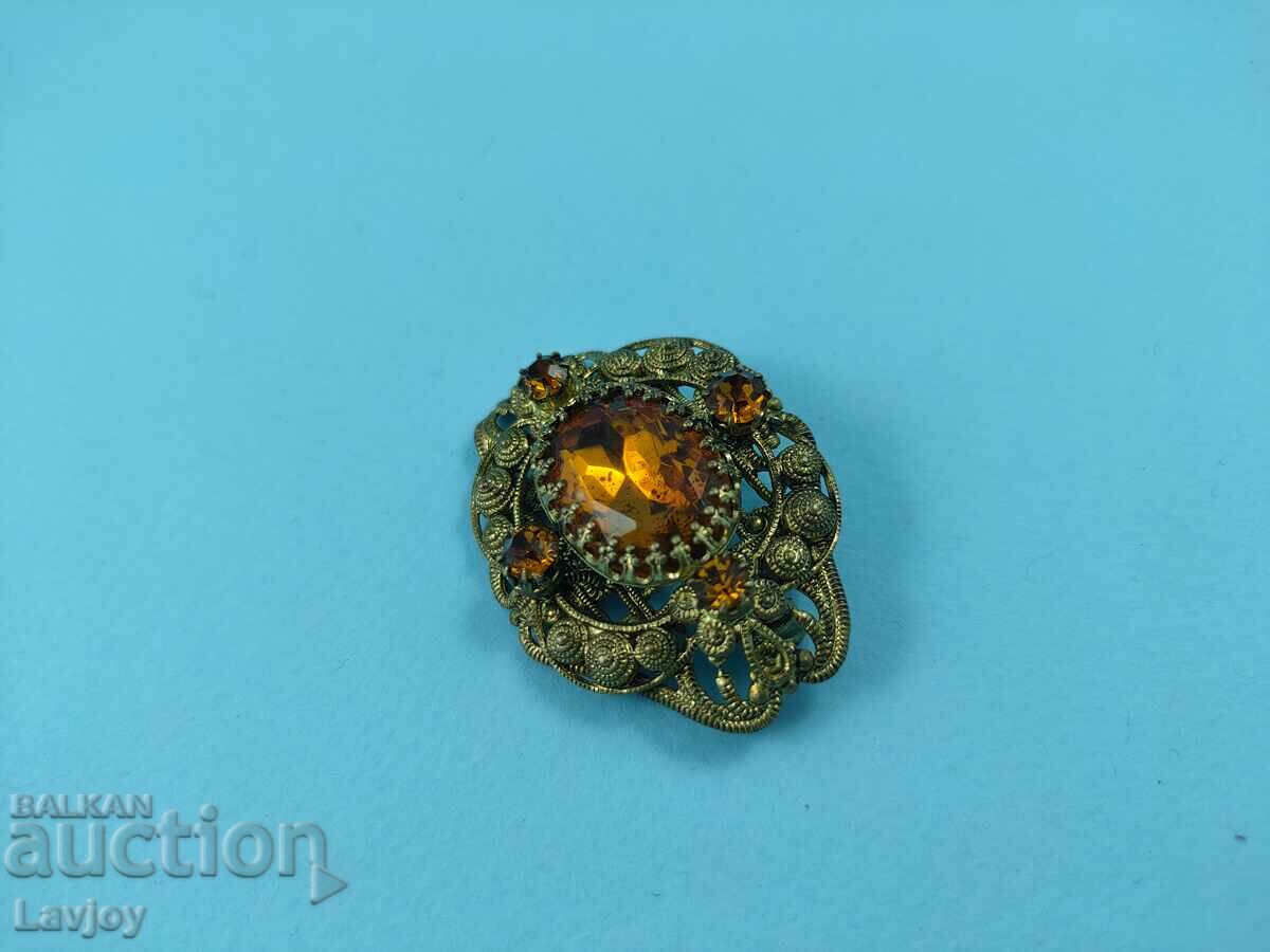 Auction Gilt old brooch # openwork stones Auction Gilt old brooch # openwork stones