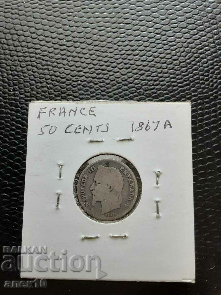 Франция  50  сантима  1867