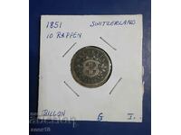Switzerland 10 Rapen 1851 billon