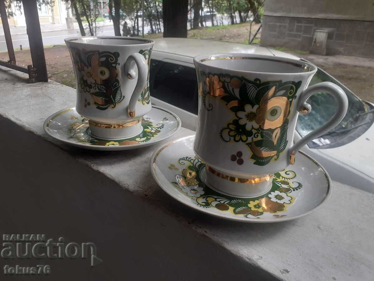 Russian porcelain gilt two large cups with saucer stamps with price 190.00 BGN | € 97.15