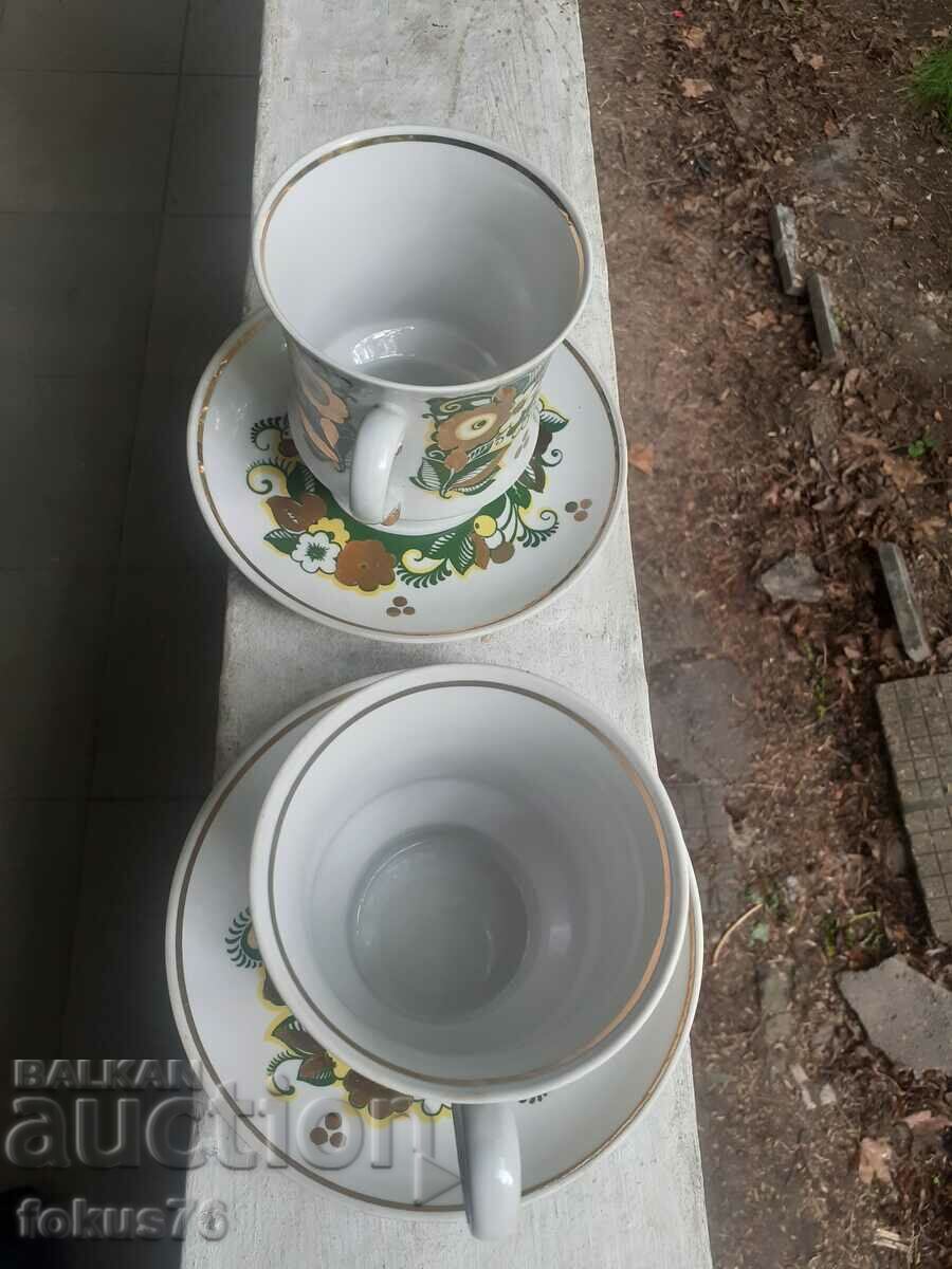 Auction  Russian porcelain gilt two large cups with saucer stamps