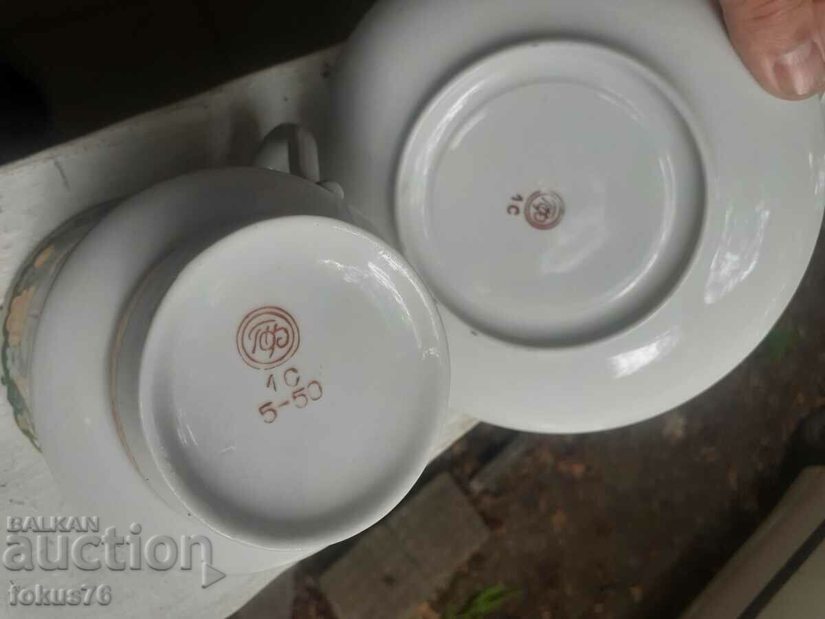 Russian porcelain gilt two large cups with saucer stamps - 5