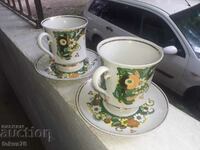 Russian porcelain gilt two large cups with saucer stamps