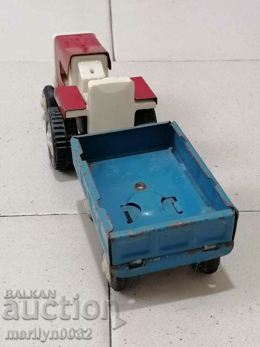 Children's tin toy tractor with trailer 70s NRB - 6 Children's tin toy tractor with trailer 70s NRB - 6