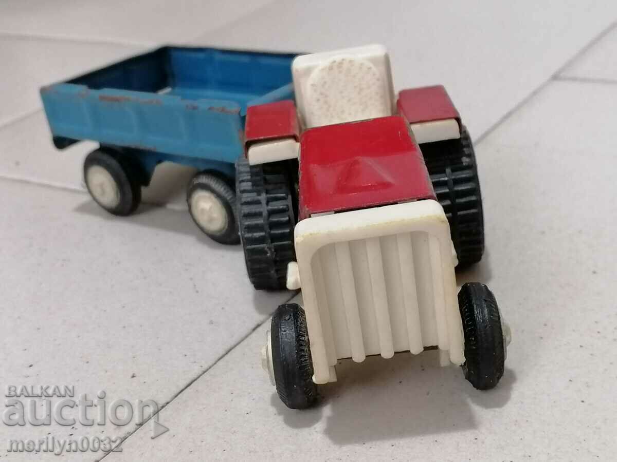 Children's tin toy tractor with trailer 70s NRB - 7 Children's tin toy tractor with trailer 70s NRB - 7