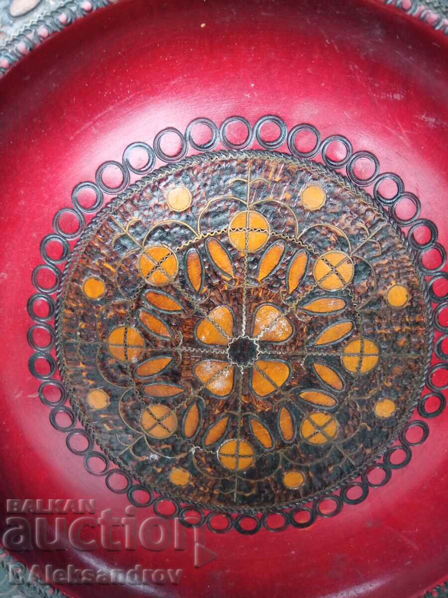 Wood carving plate with brass studs with price 21.00 BGN | € 10.74 Wood carving plate with brass studs with price 21.00 BGN | € 10.74