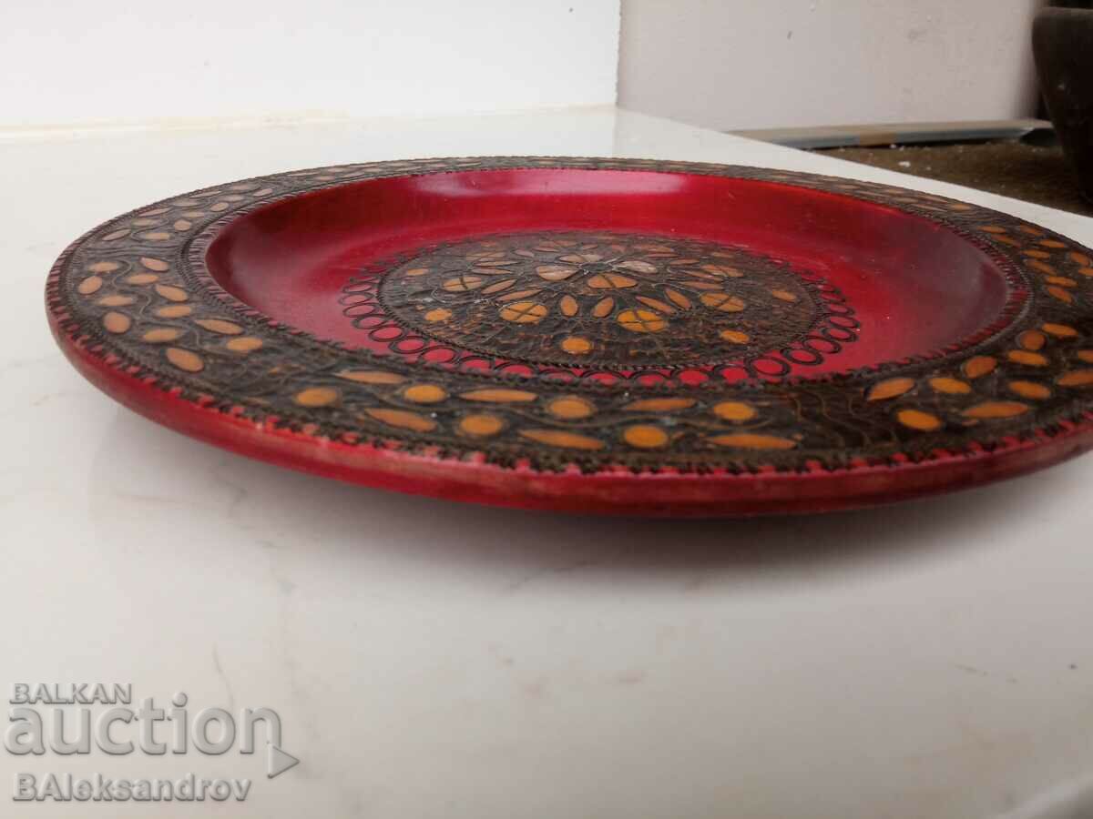 Delivery of Wood carving plate with brass studs Delivery of Wood carving plate with brass studs