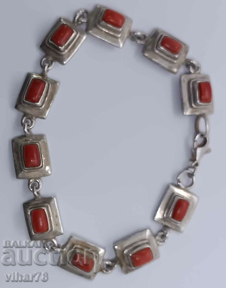 Old silver bracelet with Coral