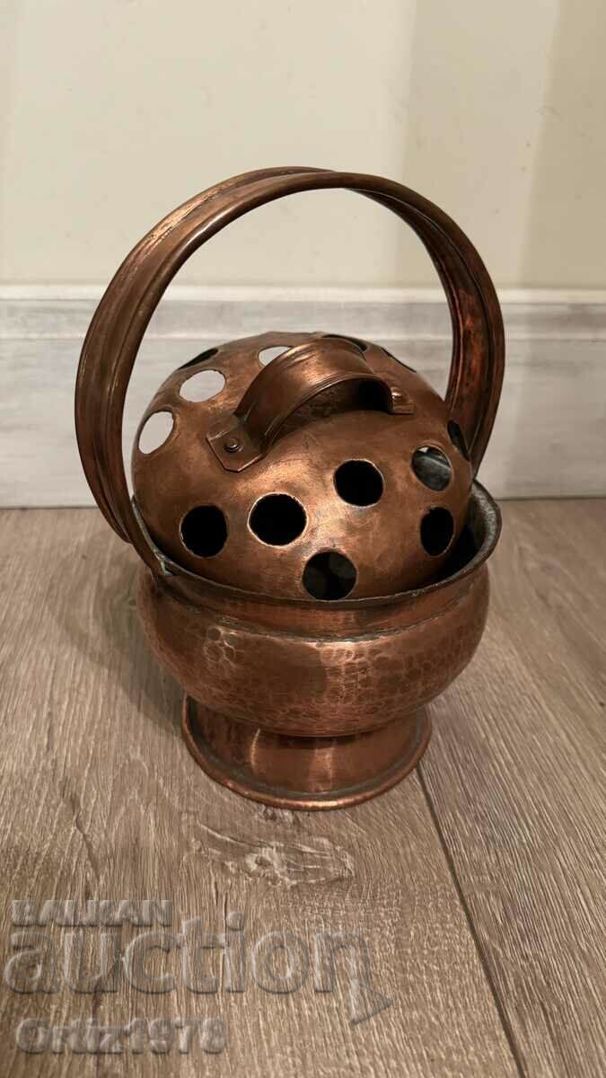 Solid French copper basket, forged, 1900, marked!