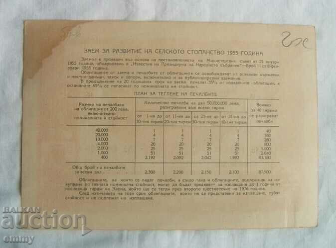 Auction  Bond 1955 - State loan for development - BGN 40