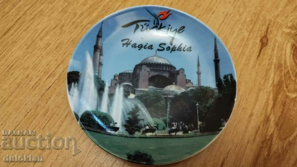 Beautiful porcelain wall plate. View from Saint Sophia, Is