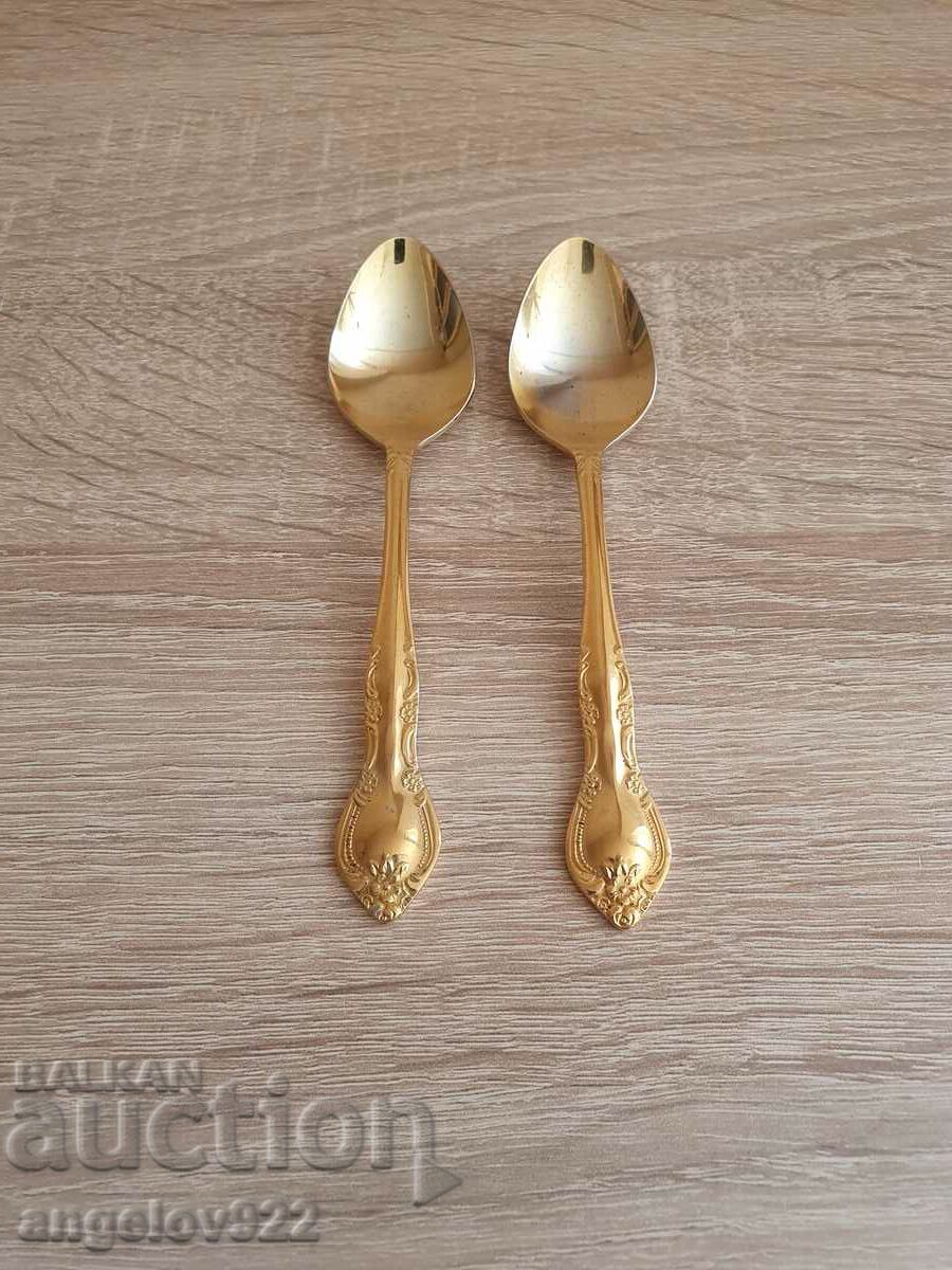 Dessert spoons ROSTFRITT with 24 carat gold coating!