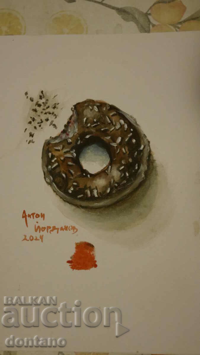 Still life watercolor drawing - Donut