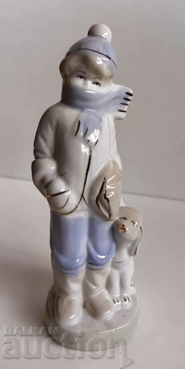 BOY WITH DOG PERFECT BEAUTIFUL PORCELAIN FIGURE STATUETTE