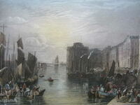 19c old Engraving hand colored France Havre