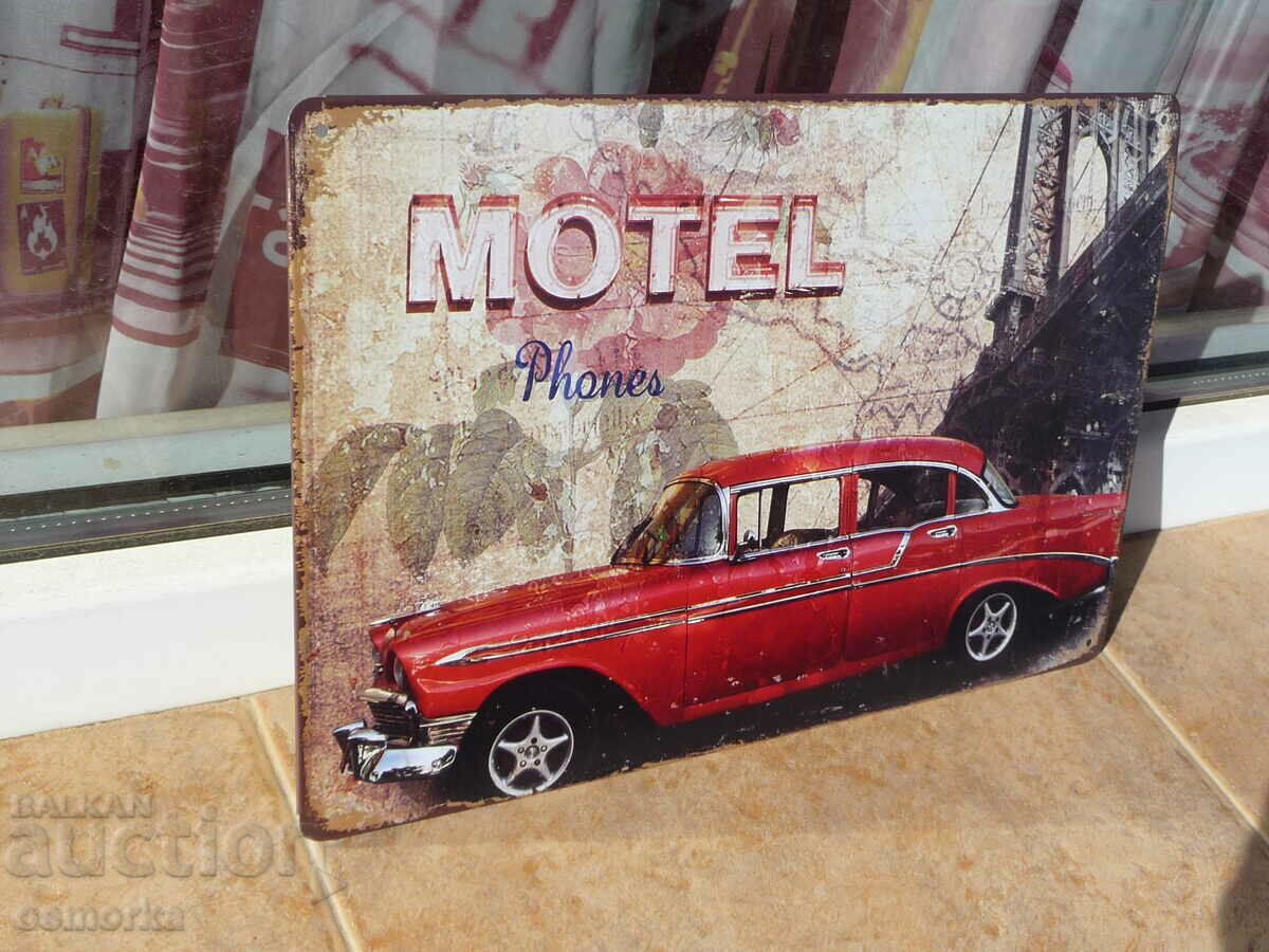 Metal sign car retro model old motel american bridge with price 18.00 BGN | € 9.20 Metal sign car retro model old motel american bridge with price 18.00 BGN | € 9.20