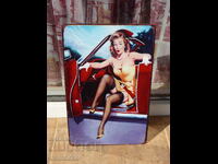 Metal plate car convertible chick with yellow dress erotica belt
