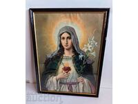 LARGE PERFECT OLD LITHOGRAPH VIRGIN MARY BIBLE CROSS
