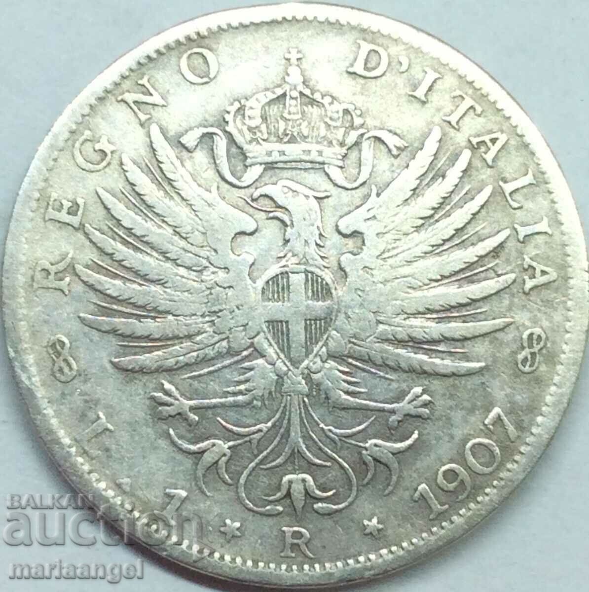 1 lira 1907 Italia Victor Emmanuel argint - destul de rar