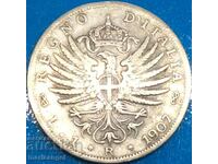 1 lira 1907 Italia Victor Emmanuel argint - destul de rar