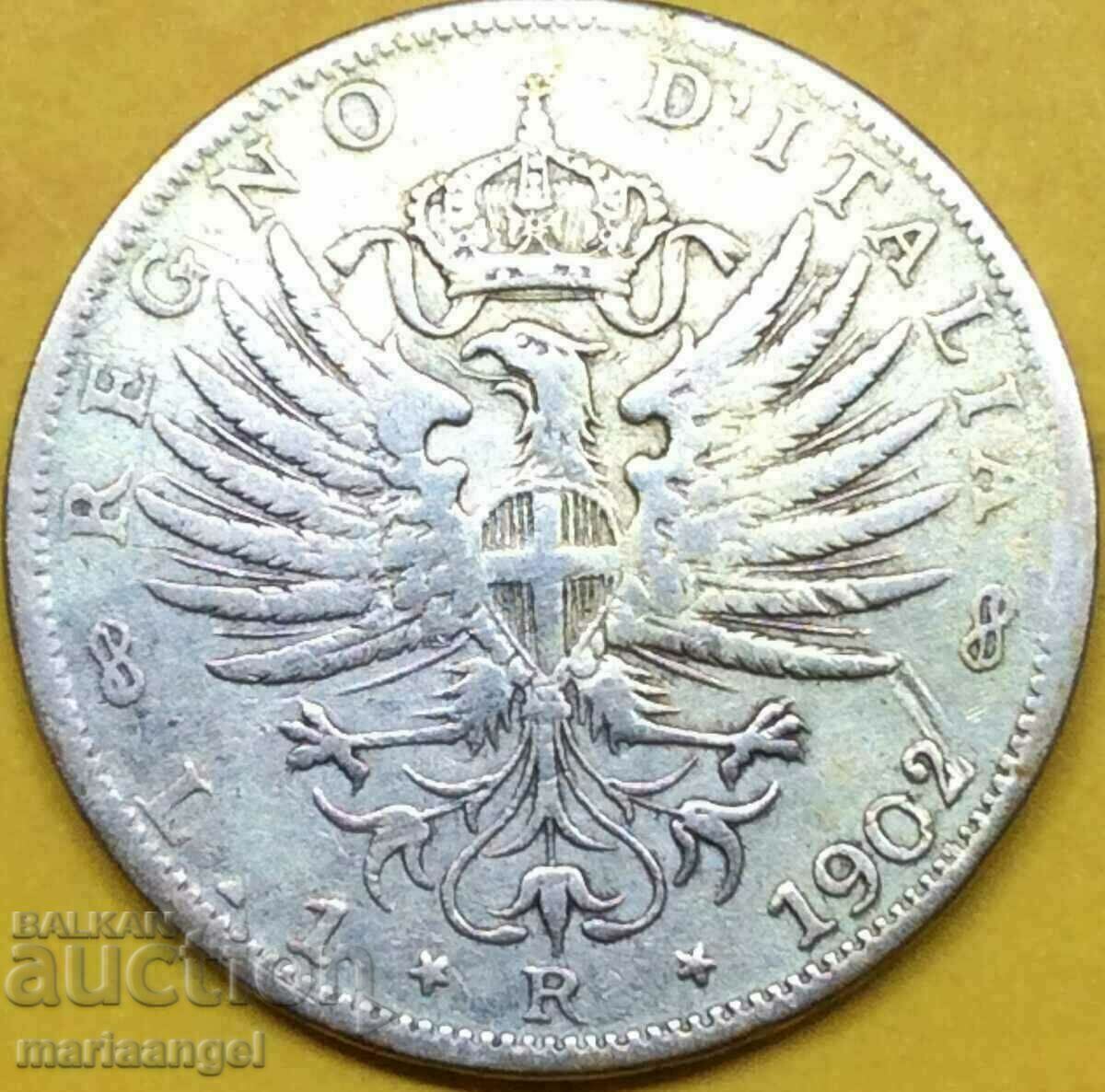 1 lira 1902 Italia Victor Emmanuel argint - destul de rar