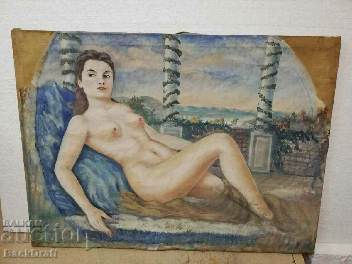 Old Oil Painting Canvas Erotica Nude Female Body