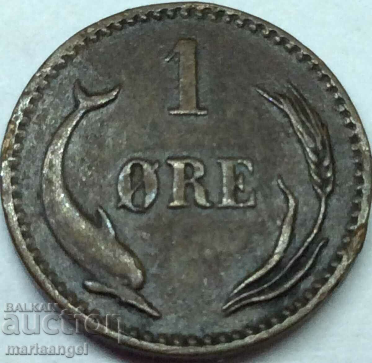 Denmark 1 ore yore 1888 Dolphin Christian IX bronze