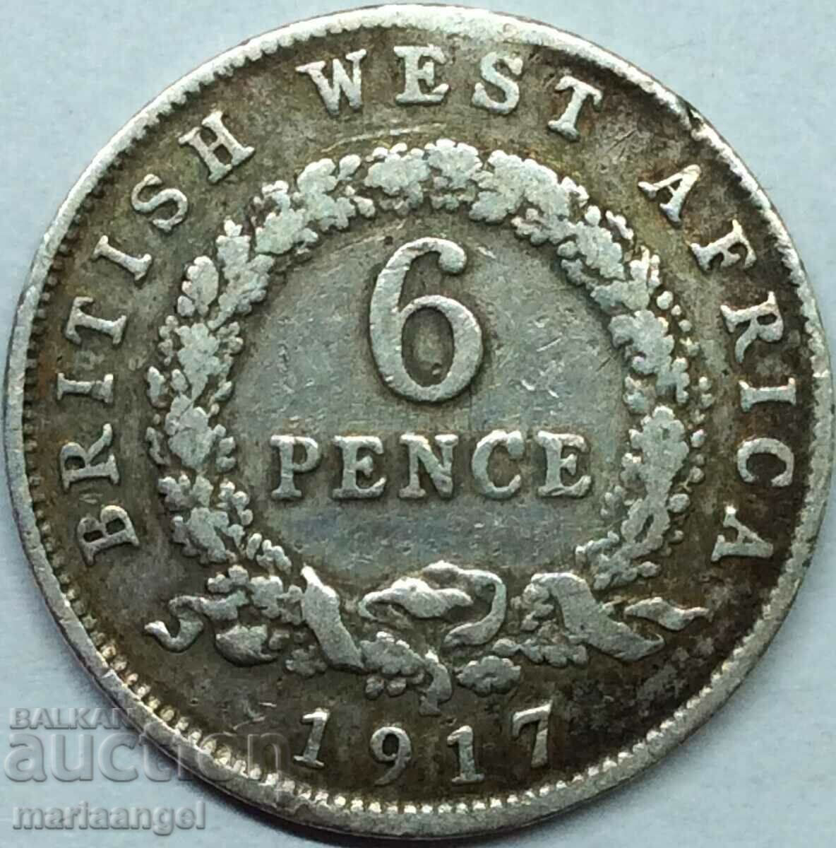Africa de Vest Britanică 6 Pence 1917 Argint - Foarte rar!