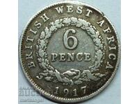 Британска Западна Африка 6 пенса 1917 сребро - много рядка!
