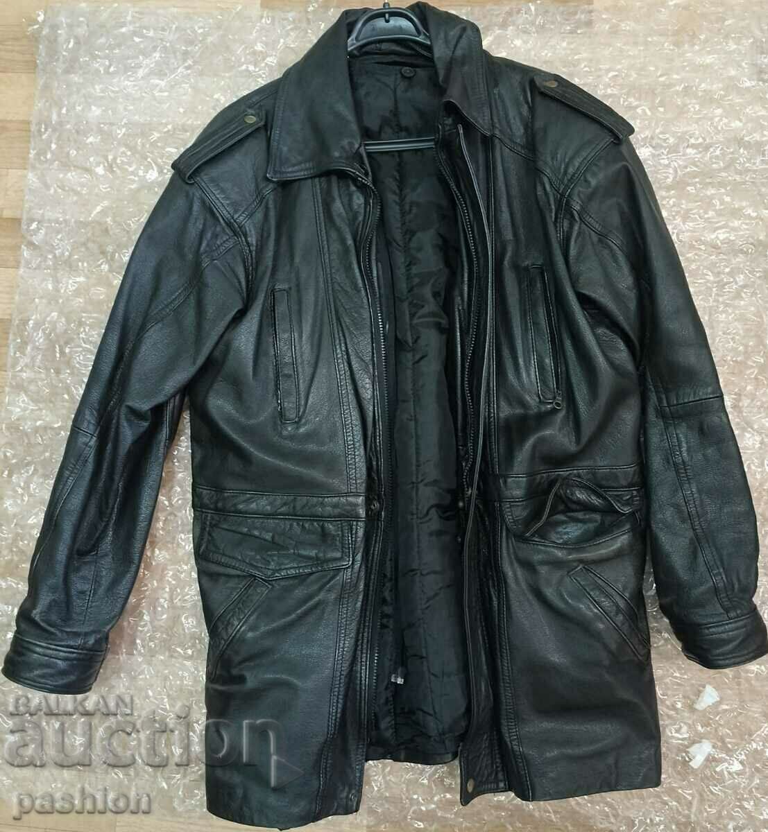 Calf leather officer coat with lining with gift