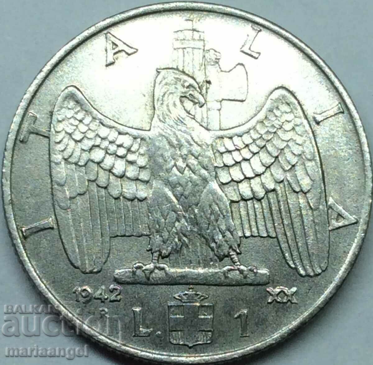 1 Lira 1942 Italy Victor Emmanuel III Fascist Eagle