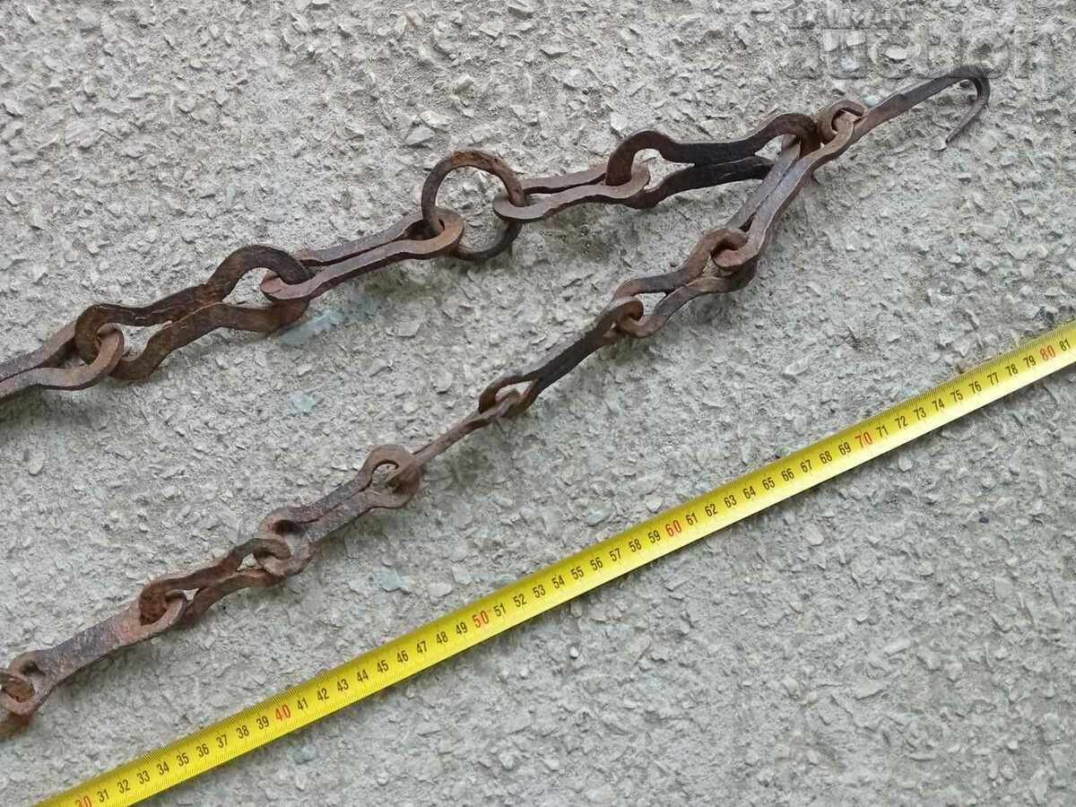 Auction Old wrought iron chain with hook, hearth chain hook chain Auction Old wrought iron chain with hook, hearth chain hook chain