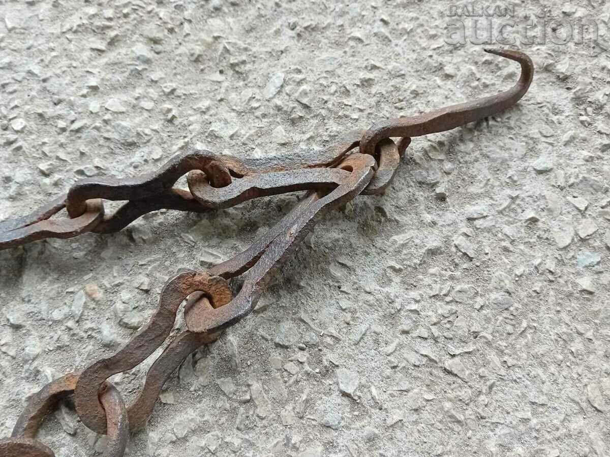 Old wrought iron chain with hook, hearth chain hook chain - 6 Old wrought iron chain with hook, hearth chain hook chain - 6