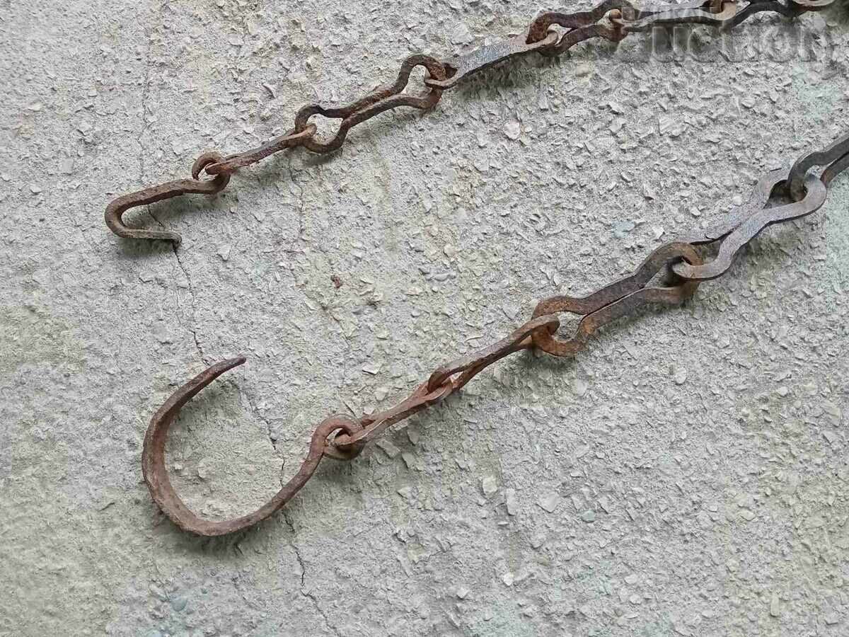 Old wrought iron chain with hook, hearth chain hook chain - 7 Old wrought iron chain with hook, hearth chain hook chain - 7