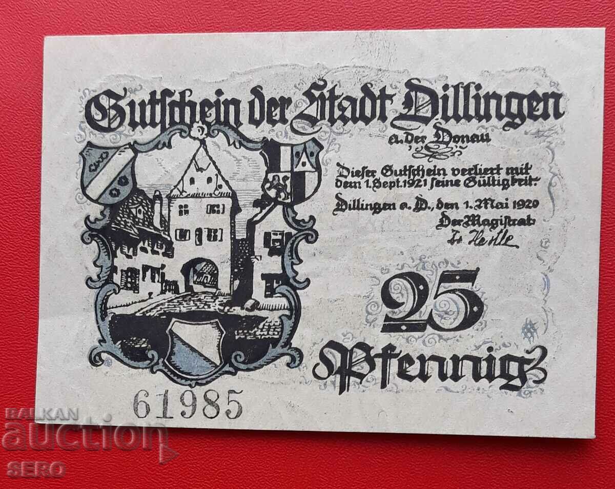 Банкнота-Германия-Бавария-Дилинген-25 пфенига 1920
