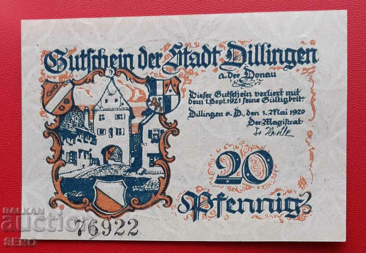 Τραπεζογραμμάτιο-Γερμανία-Βαυαρία-Dillingen-20 pfennig 1920