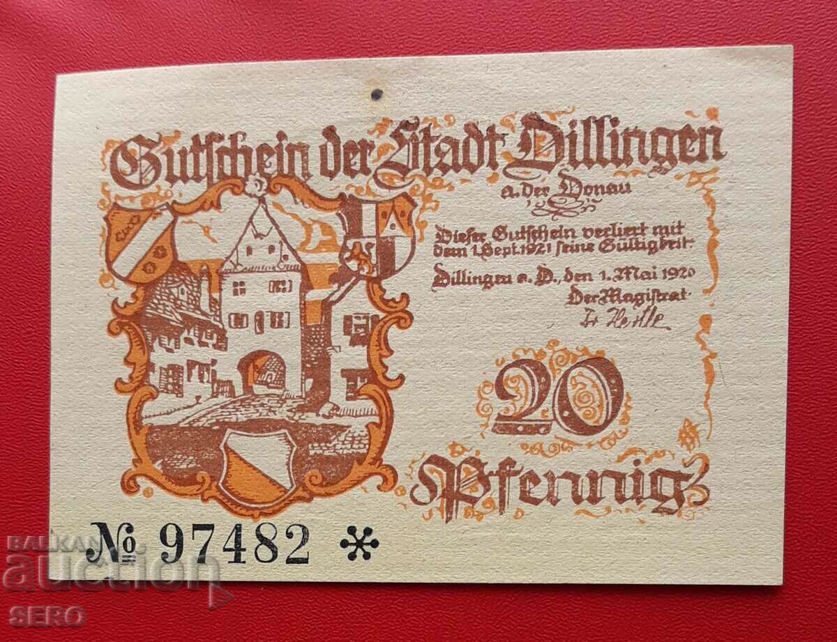 Bancnota-Germania-Bavaria-Dillingen-20 pfennig 1920
