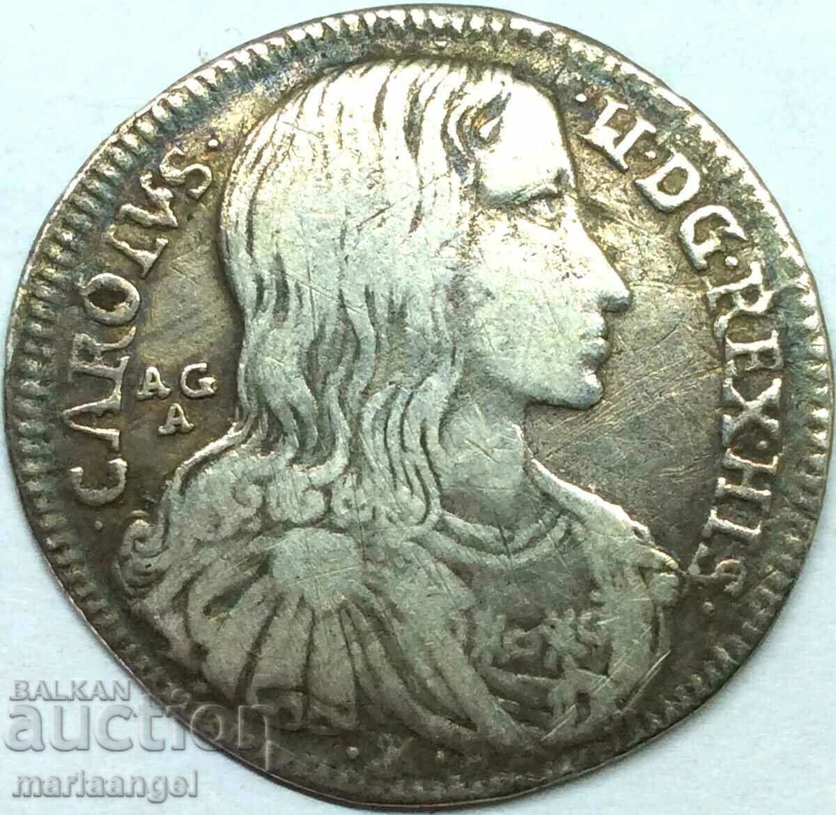 Naples 20 grains Charles II Spanish Italy silver - rare