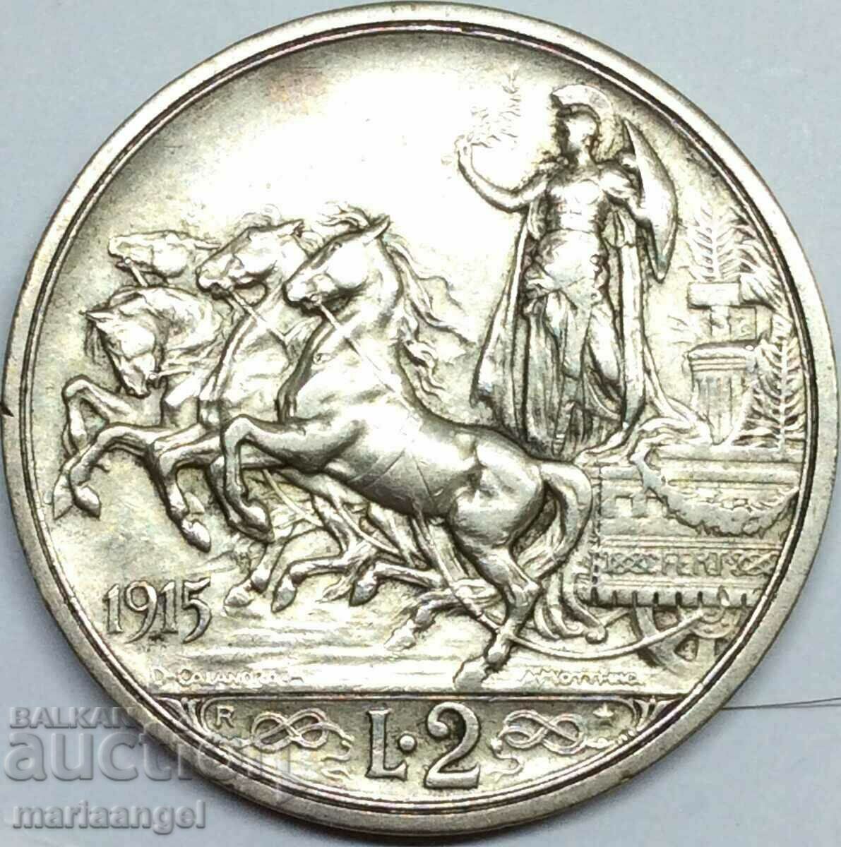 2 Lire 1915 Italy Victor Emmanuel III Silver