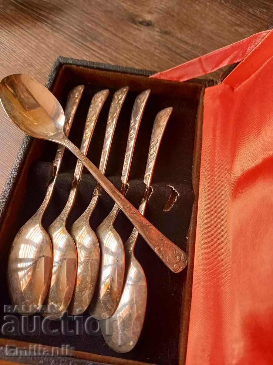 Antique Deep Silver Plated Melchior Spoon Set