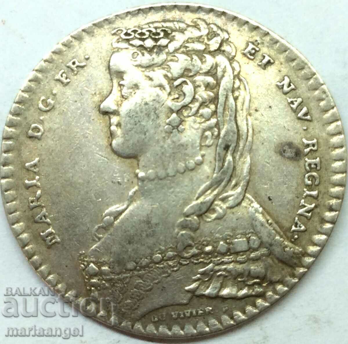 Франция 1728 Мария Лещинска 7.33г сребрян жетон  изкл.рядък