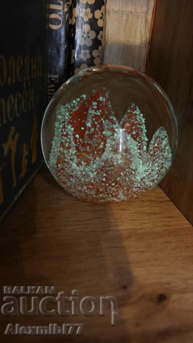 Large glass ball paperweight - Phosphorescent