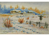 Painting watercolor Winter landscape Color. Popov 1962, 22/32 cm