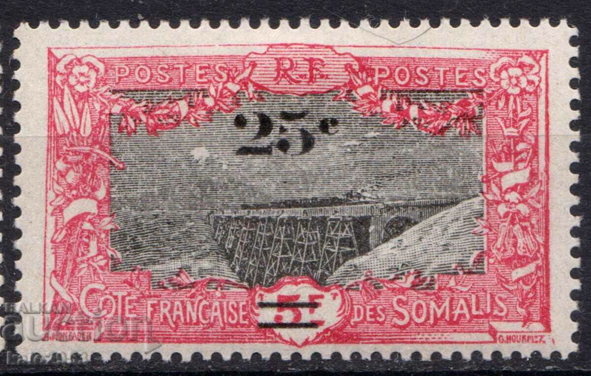 French Somalia-1924-Regular-Railway Bridge-Overprint,MLH