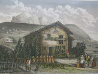 Gravura colorată manual Casa reformatorului elvețian Zwingli