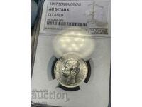 1 Dinar 1897 Serbia, AU Details NGC, Silver