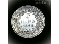 5 Lire 1870 Vatican, Pius IX Argint.