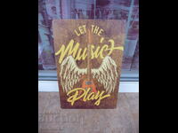 Metal sign music Let the music play guitar wings