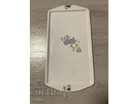 Old metal enamel tray with flowers